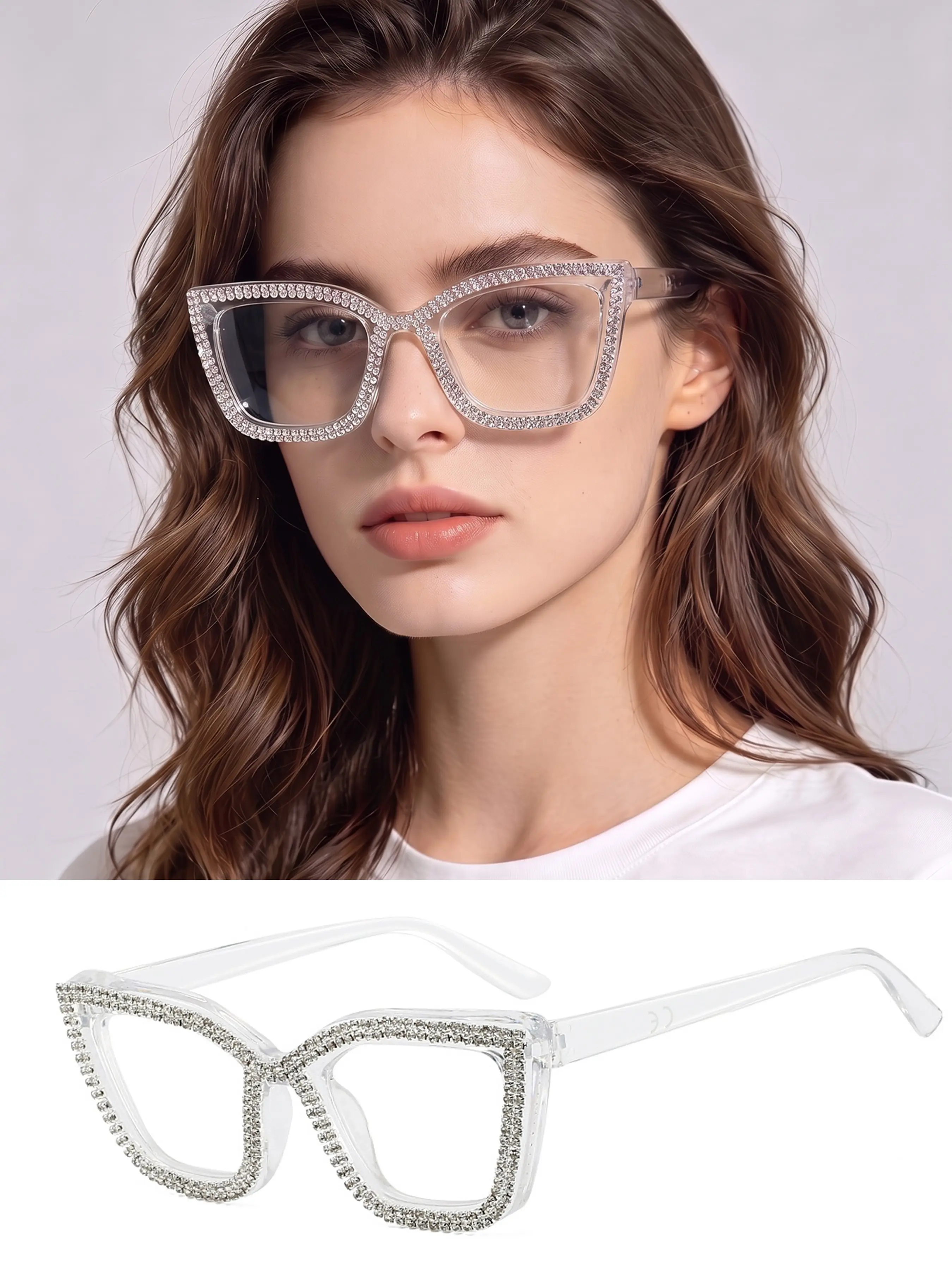 GIGULA Sparkling Rhinestone Cat Eye Glasses, Women's Fashion Clear Lens Sunglasses, Perfect for Parties and Vacations