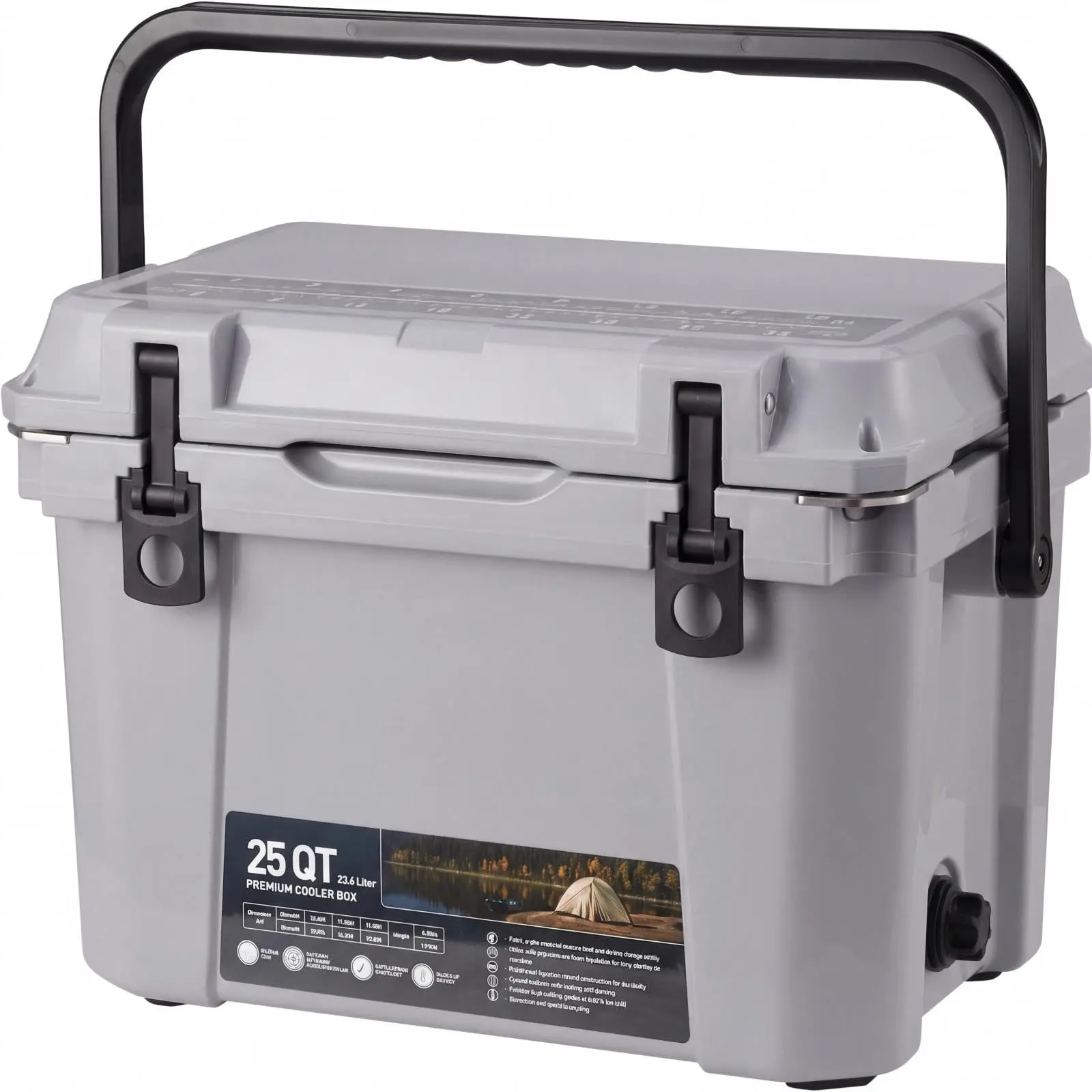 25 Quart Heavy Duty Rotomolded Hard Cooler (20QT/35QT Available), Up to 5-Day Ice Retention Portable Ice Chest with Built-in Bottle Openers, Rubber T-Latches & Fish Ruler, Premium Insulated Cooling Box for Camping, Beach, Fishing & Tailgating
