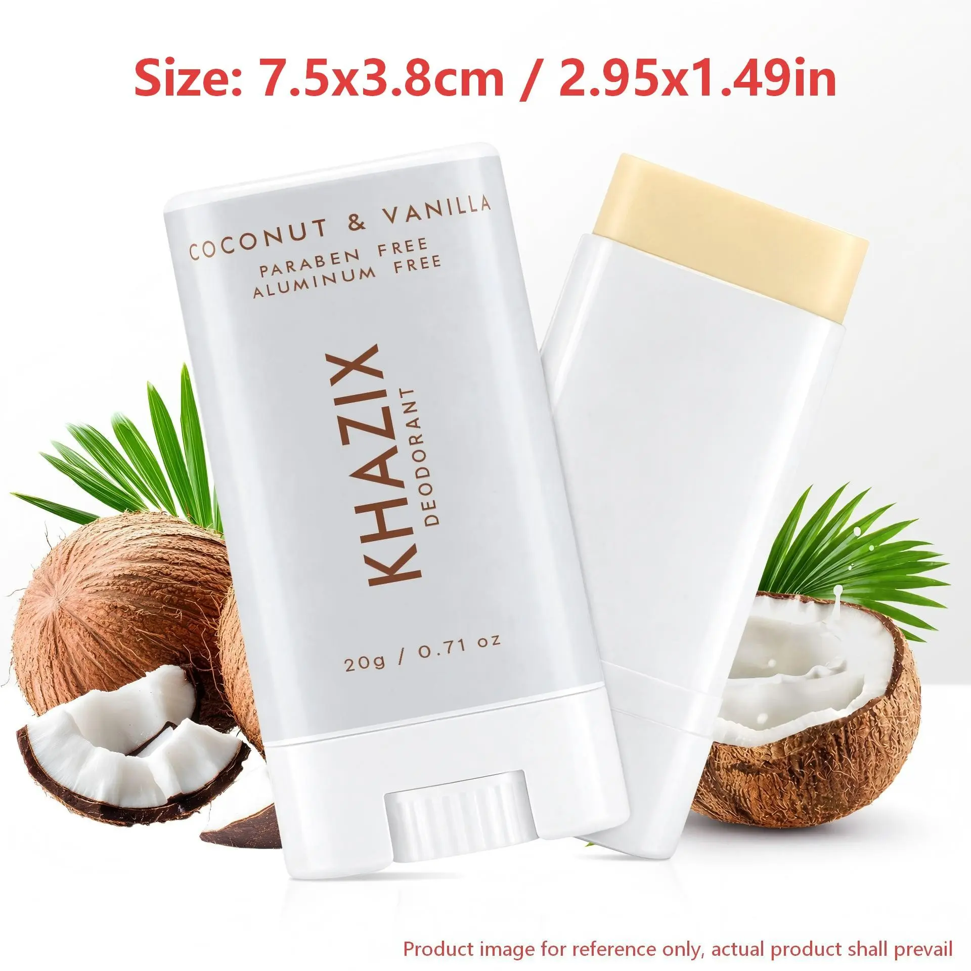 Coconut & Vanilla Scent Deodorant Stick with Tea Tree | Aluminum & Paraben Free | 24H Odor Protection | Whole Body Use for Armpits Neck Back Legs | Travel Size 20g / 0.71 oz