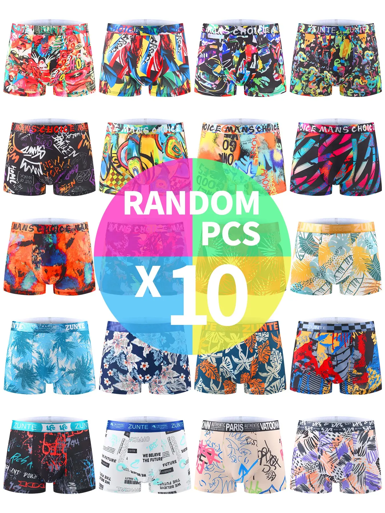10 Pack Men's Stretch Boxer Briefs - Breathable Moisture Wicking Quick-Dry Athletic Underwear with 4-Way Stretch, No Ride Up Legs, Anti Chafing Elastic Waistband, for Sports Running, Fun Prints, Novelty Boxer Briefs, Big & Tall, Loose Fit Underwear