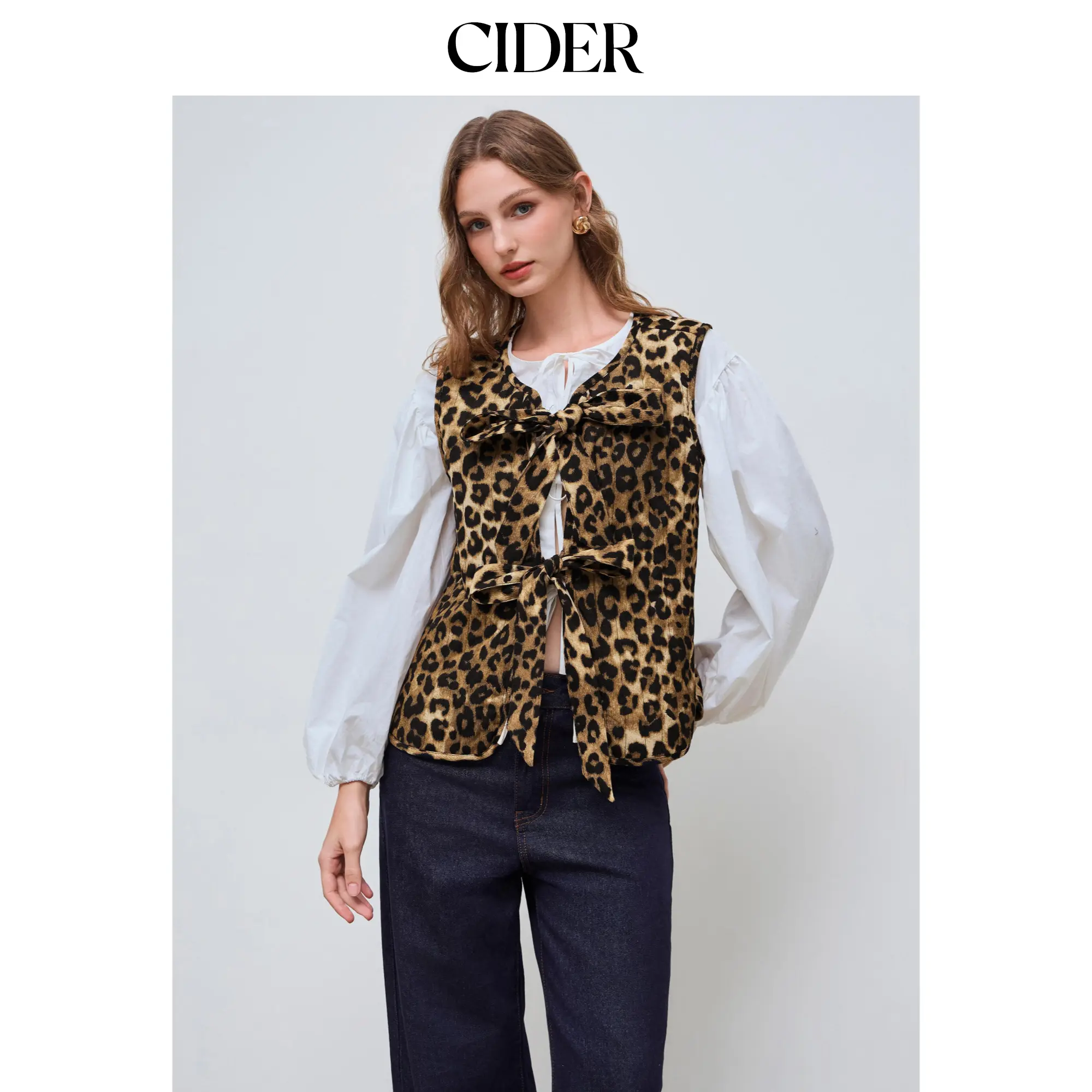 Cider [size 2-26] Corduroy Leopard Tie Front Vest SohoChic