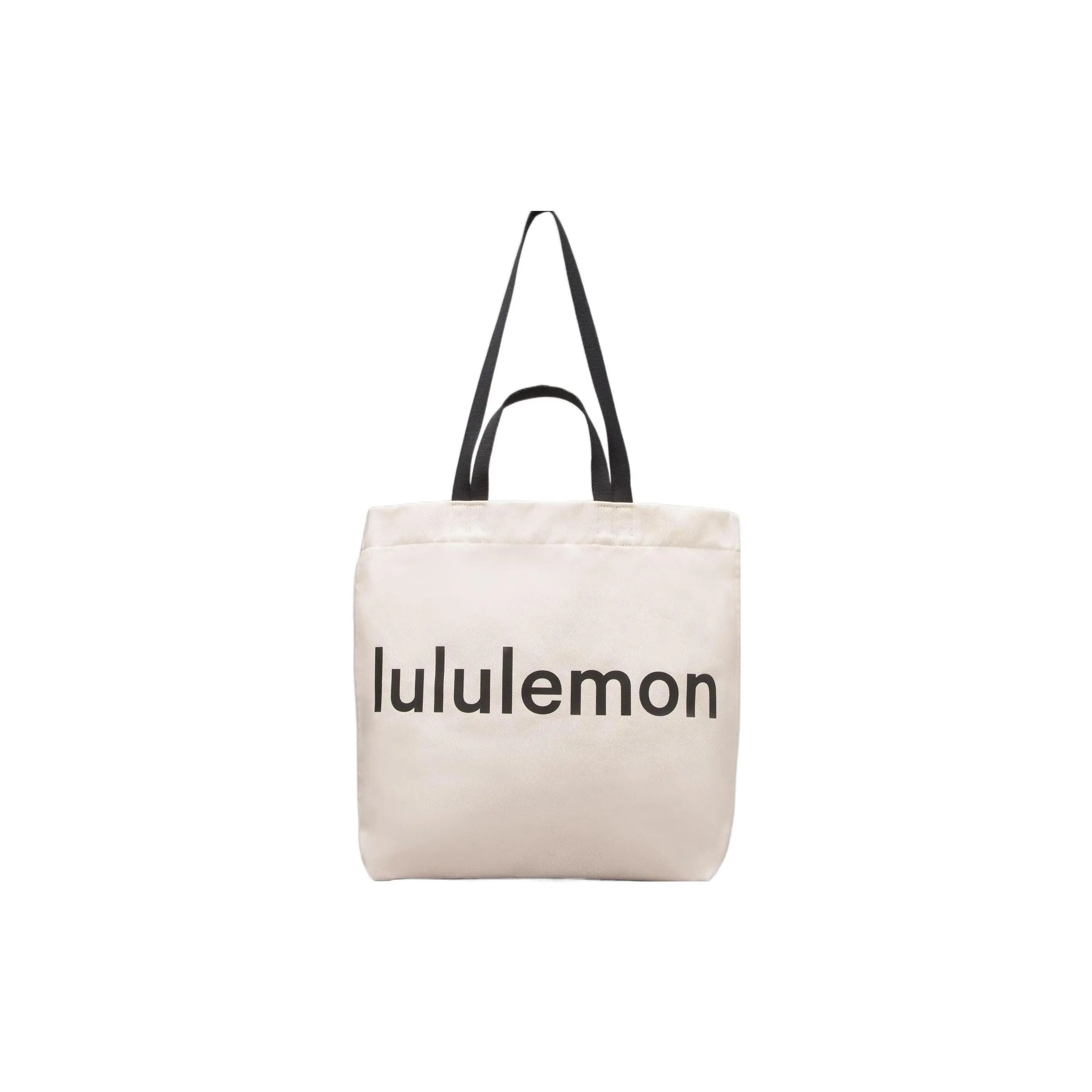 Lululemon Double-Handle 17L Canvas Crossbody Tote Bag – Unisex Minimalist Design in Natural Beige and Black, Fabric Women's Handbags, Large-Capacity Women's Handbags