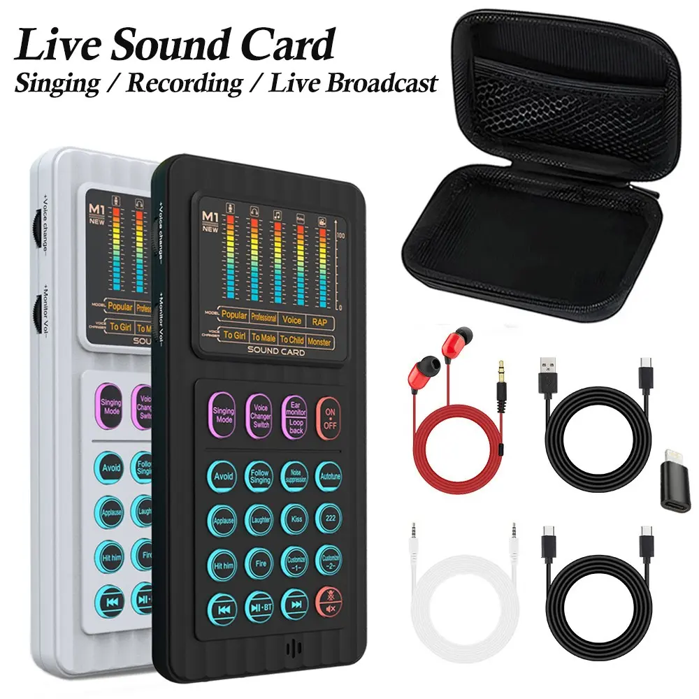 Handheld Live Streaming Recording Microphone Device, Studio Equipment, Portable Voice Changer, Audio Mixer with Noise Reduction, Compatible with Phone/computer