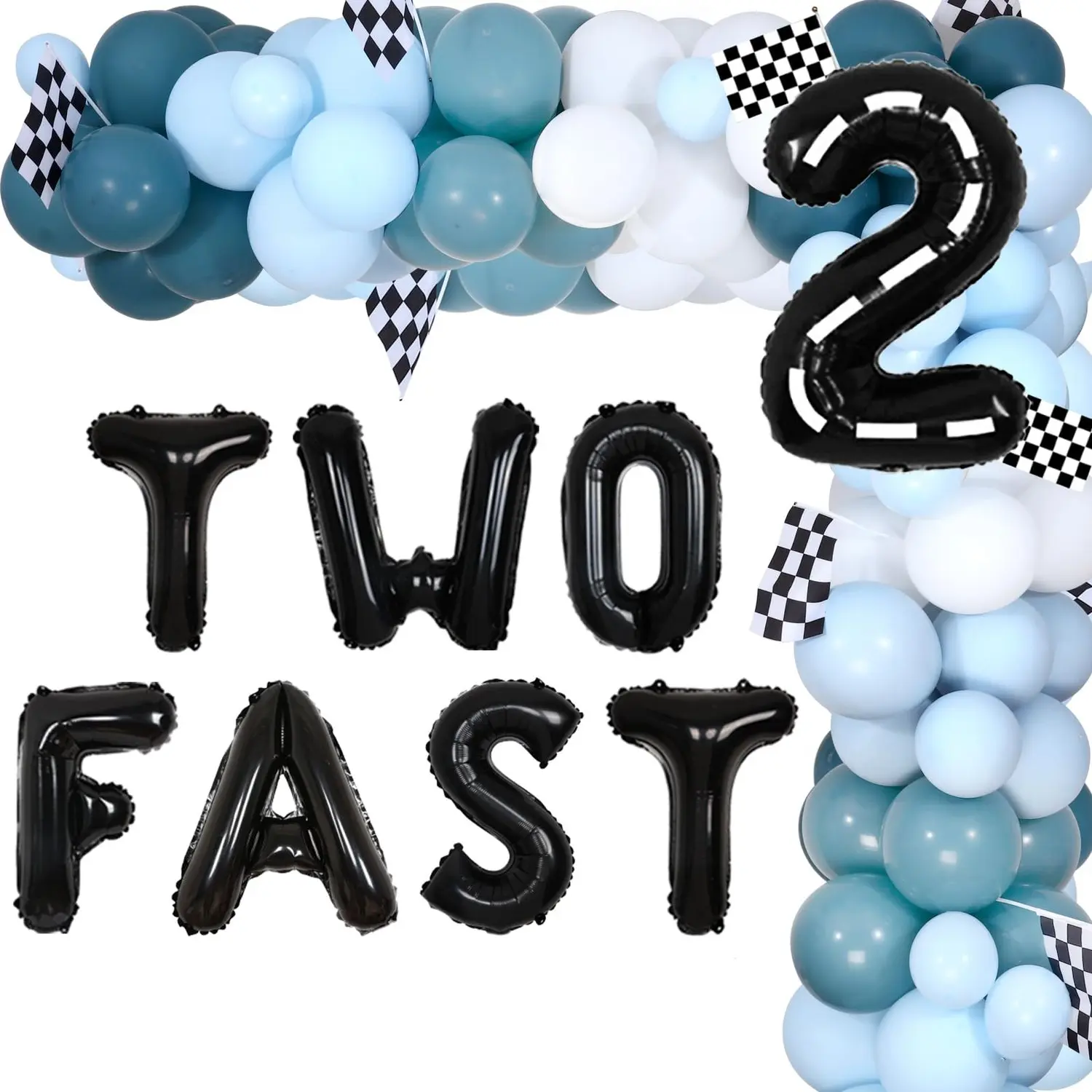 1Set Two Fast Birthday Decorations Race Car 2anniversary Birthday Party Decorations Vintage Retro Blue Race Car Balloons Arch 2 Foil Balloon for Boy 2anniversary Birthday