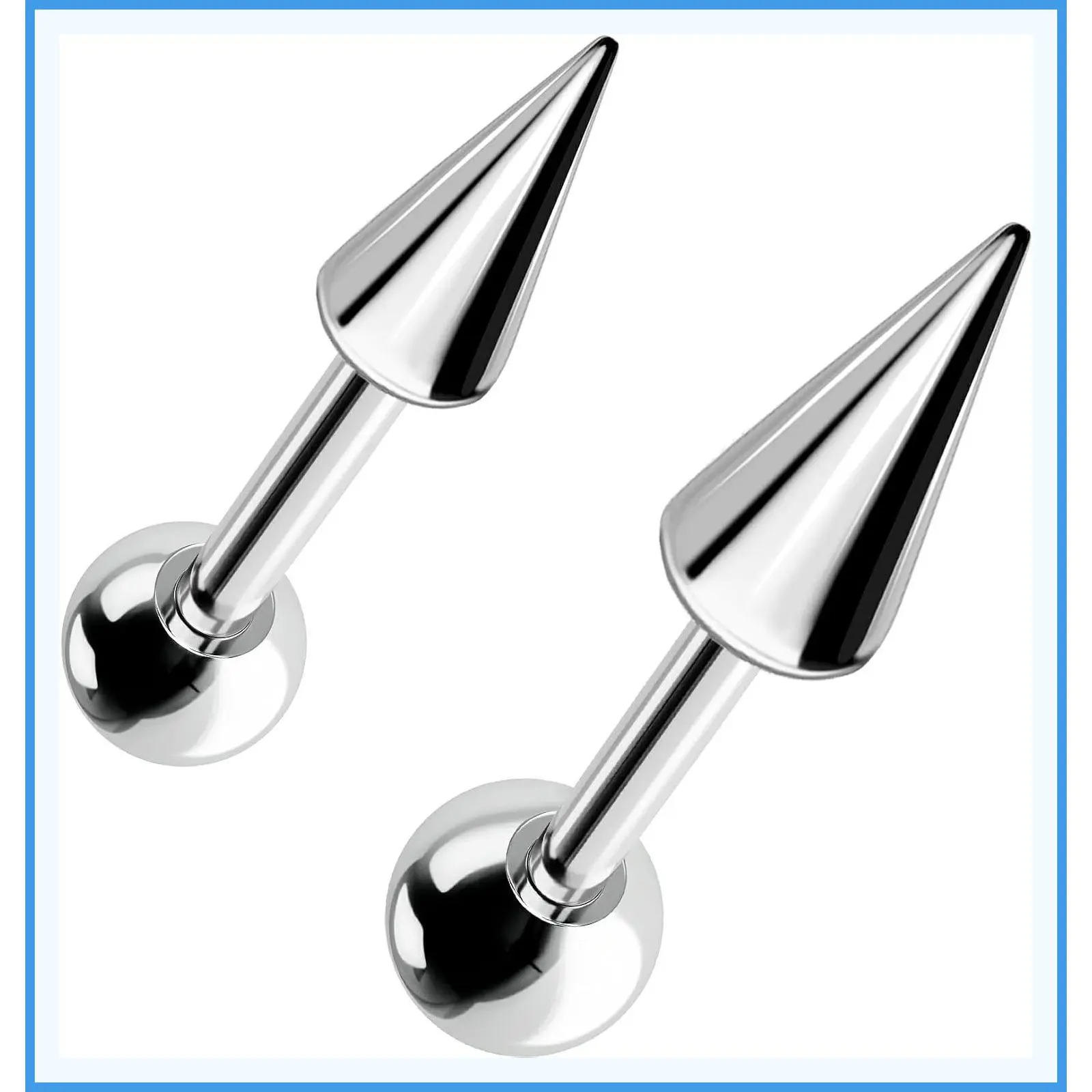 16G Spike Stud Earrings for Vertical Helix, Cartilage, Rook & Lobe Piercing, 2PCS G23 Solid Titanium, Unisex