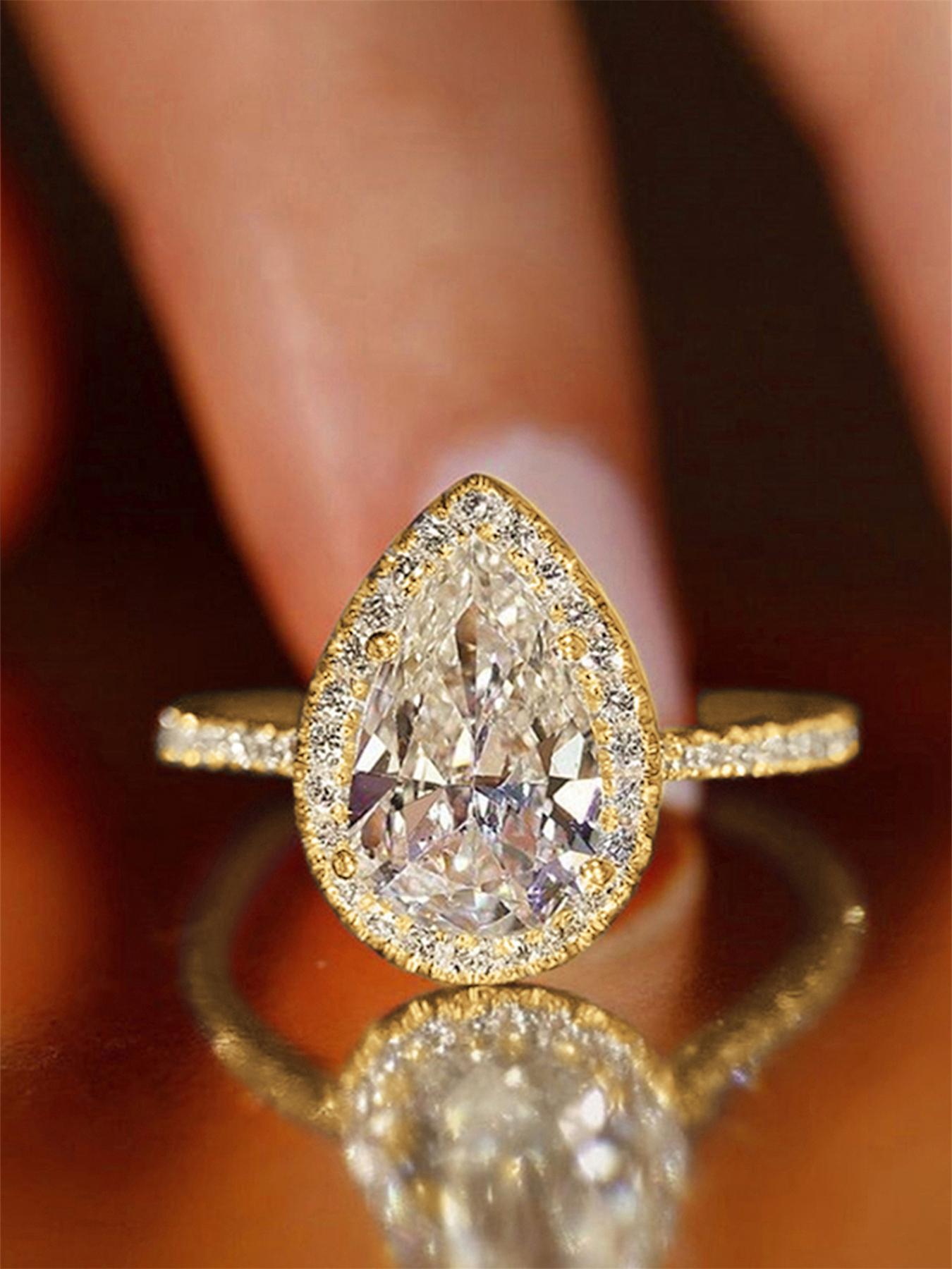 Elegant Water Drop Shaped Rhinestone Decorated Ring Perfect As Gift, Fashion Accessories for Wedding Party, Engagement Gift for Women, Statement Ring