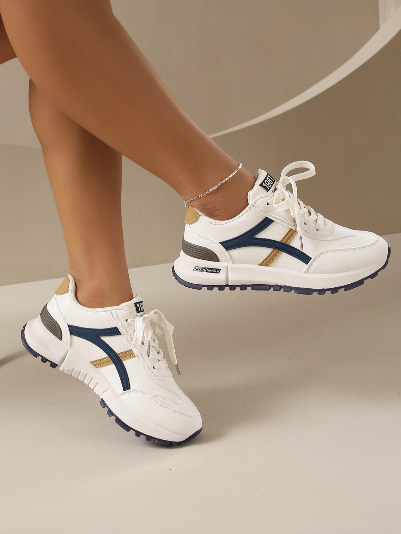 Women's Fashion Letter Label Decor Lace up Low Top Trendy Walking Sneaker, Casual Comfortable Sports Shoes for Daily Wear, Breathable Non-slip Walking Shoes1123