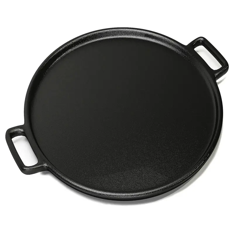 Thickened 14-inch cast iron pizza pan, flat round high-temperature resistant baking tray for home ovens, stable shape and even heat storage, ideal for baking, Bakeware