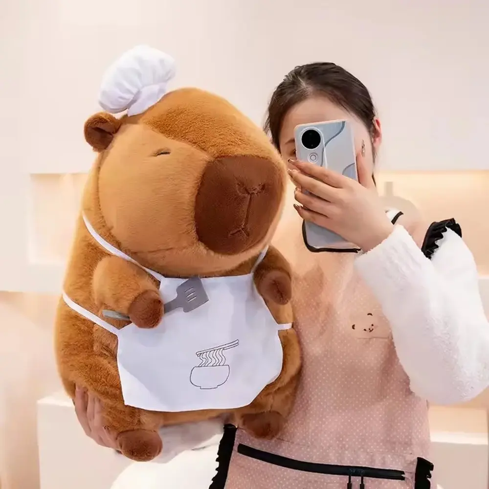 Ugly-Cute Chef Capybara Stuffed Animal - Funny Soft Doll, Durable Fluffy Bread-Holding Huggable Toy, Capybara Stuffed Animals Gift for Ages 6-8 Kids, Holiday Birthday Accompany Pillow