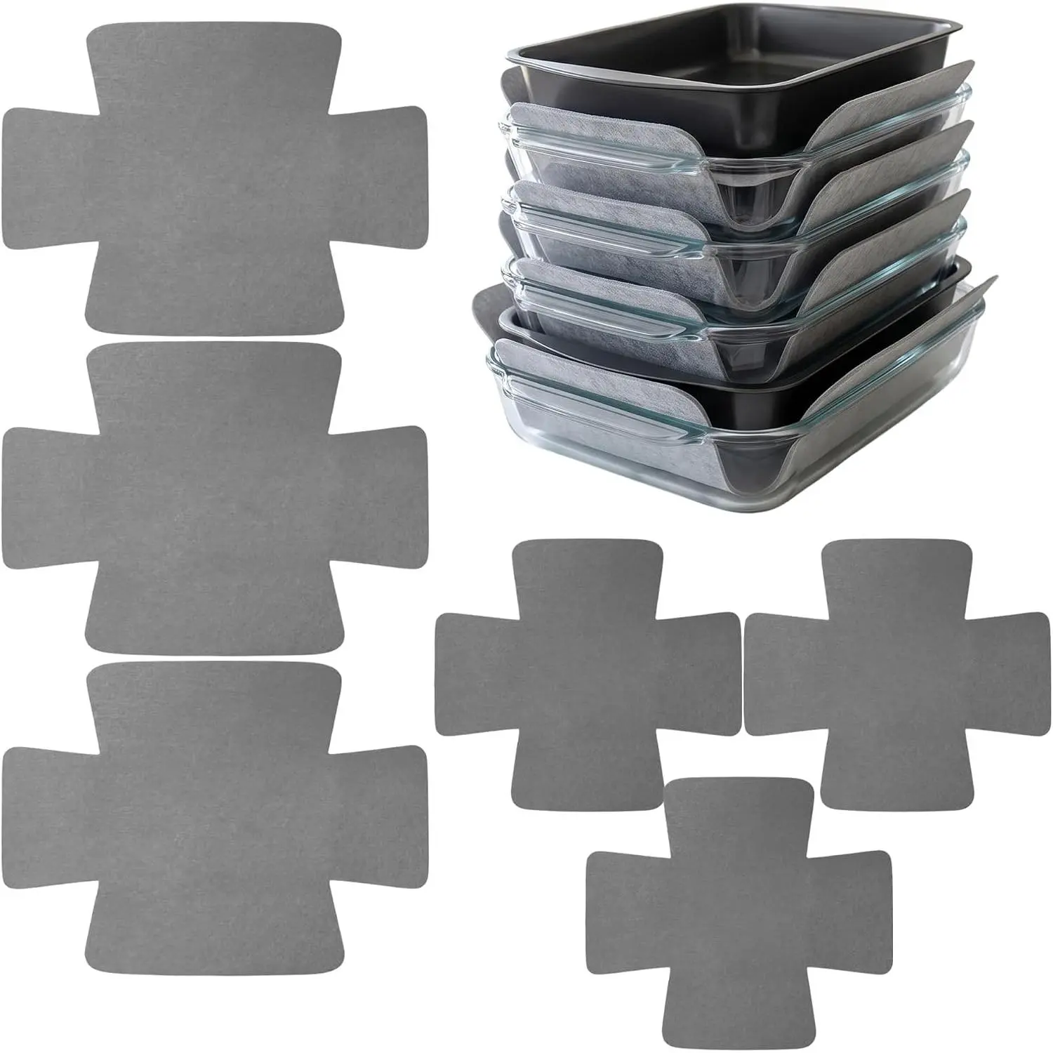 Gray Cookware Protectors Set - 6-Pack Extra Thick 16x14 Inches Felt Pads, Non-Slip Heavy Duty Dividers to Prevent Scratches, Chips, Cracks When Stacking Dishes, Pans & Pots, 16 X 14 Inches