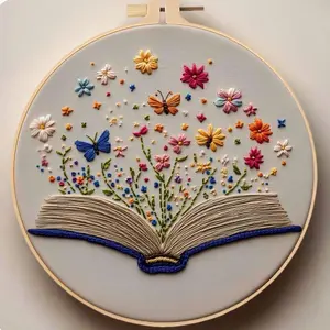 Flower Book Embroidery Needle Crafts Kit, DIY Craft Beginner Kit with English Guide, Handmade Needlework Set Materials for Home Decoration, Artistic Gift