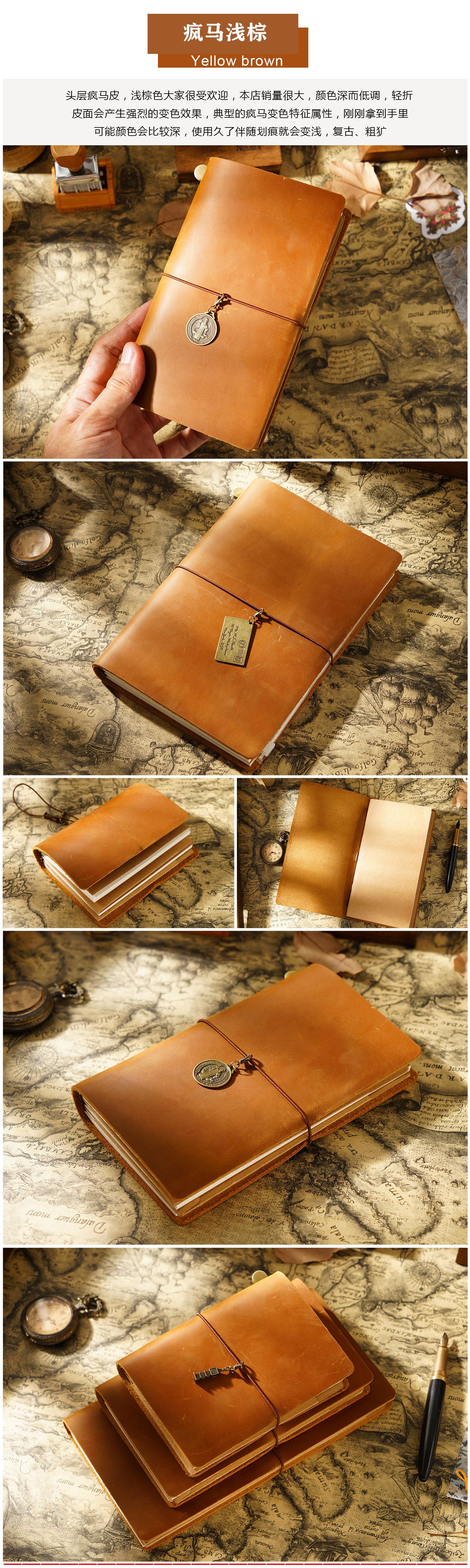 AIGUONIU Leather Notebook Handmade Vintage Cowhide Diary Passport Size TN Travel Notebook Cover Journal Sketchbook Planner