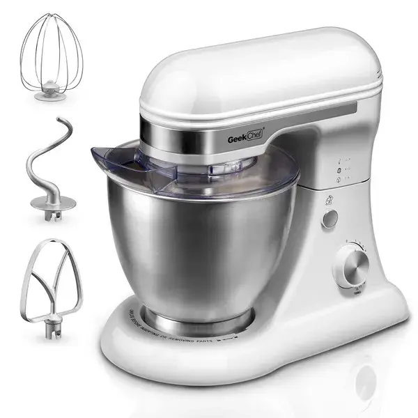 Geek Chef 4.8QT Electric Tilt-Head Stand Mixer - Home Kitchen Variable/Multi-Speed Model with 12-Speed Rotary Knob Controller, Large Bowl, Dough Hook, Whisk, Pastry Beater for Culinary Enthusiasts, White, Pastry Beater Stand Mixers, Food Mixer, Standing M