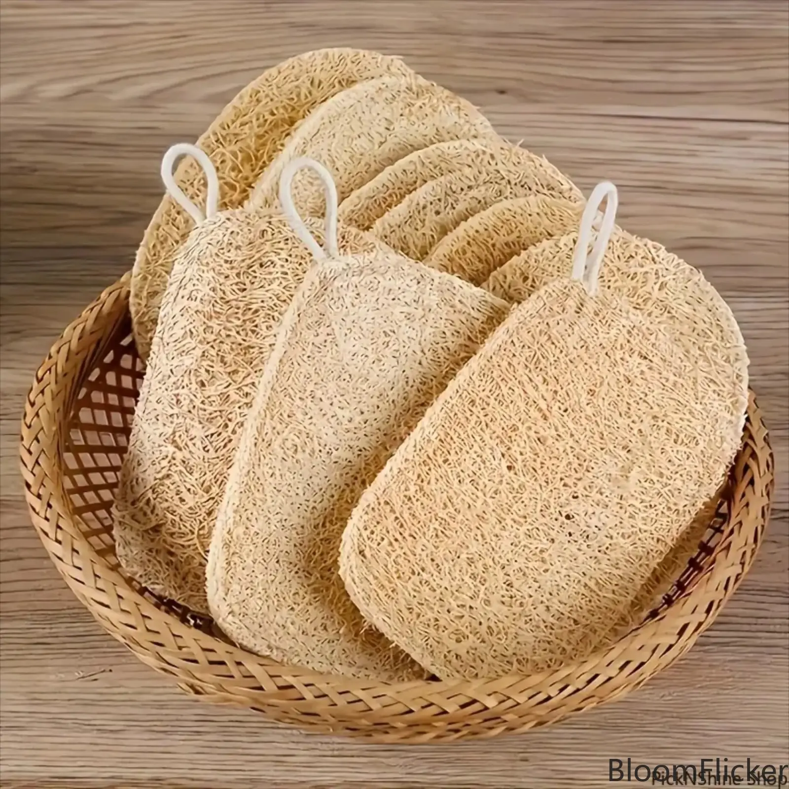 6 Pack Natural Loofah Exfoliating Sponge Set, Soft Gentle Bamboo Fiber Reusable Shower Bath Pads, Durable Body Scrubber For Daily Skin Cleansing & At-Home Body Care
