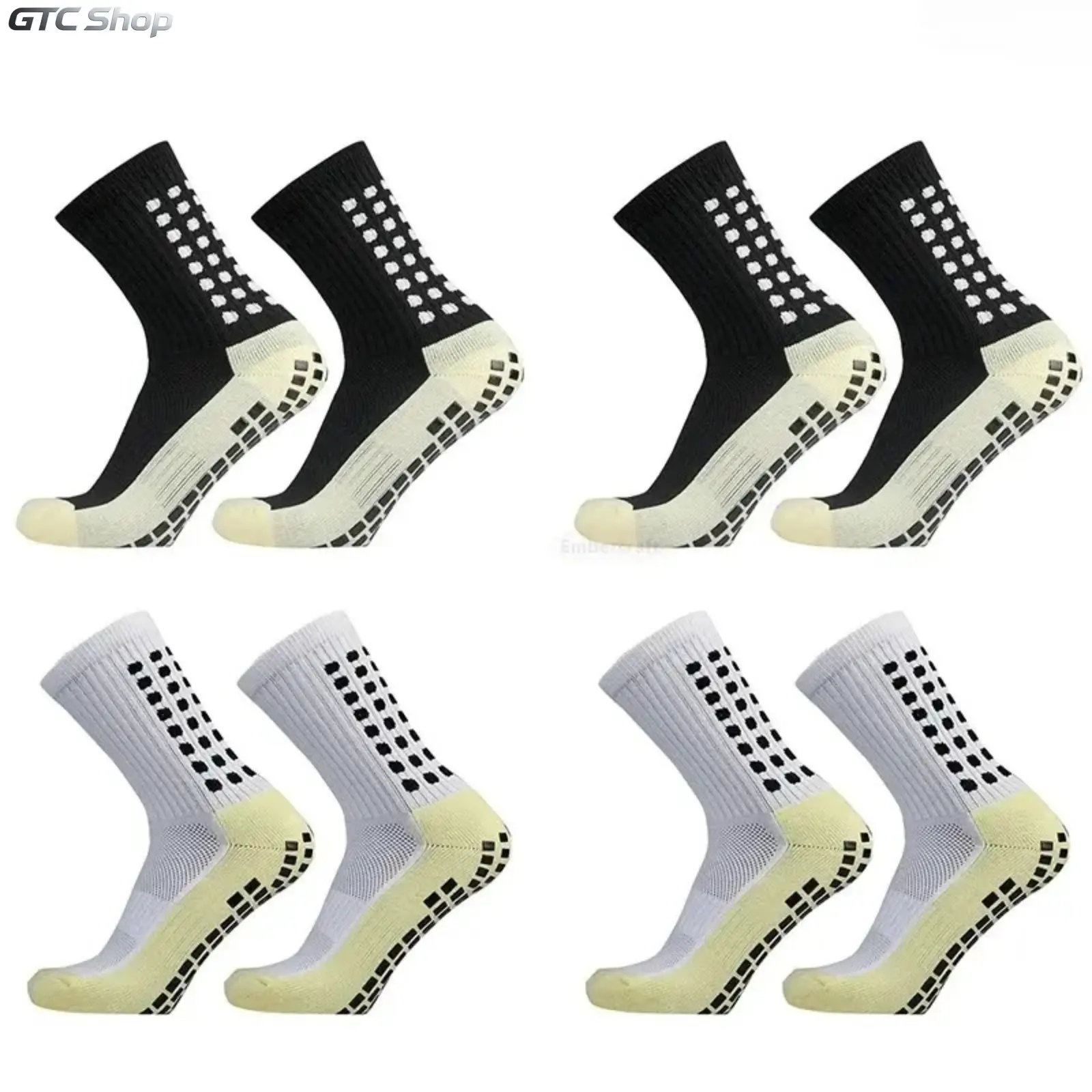 Men's Sports Socks Set - 1-4 Pairs Athletic Crew Socks, Elastic, Breathable, Antislip Grip, Compression Fit, Moisture Wicking, for Soccer Training, Gym