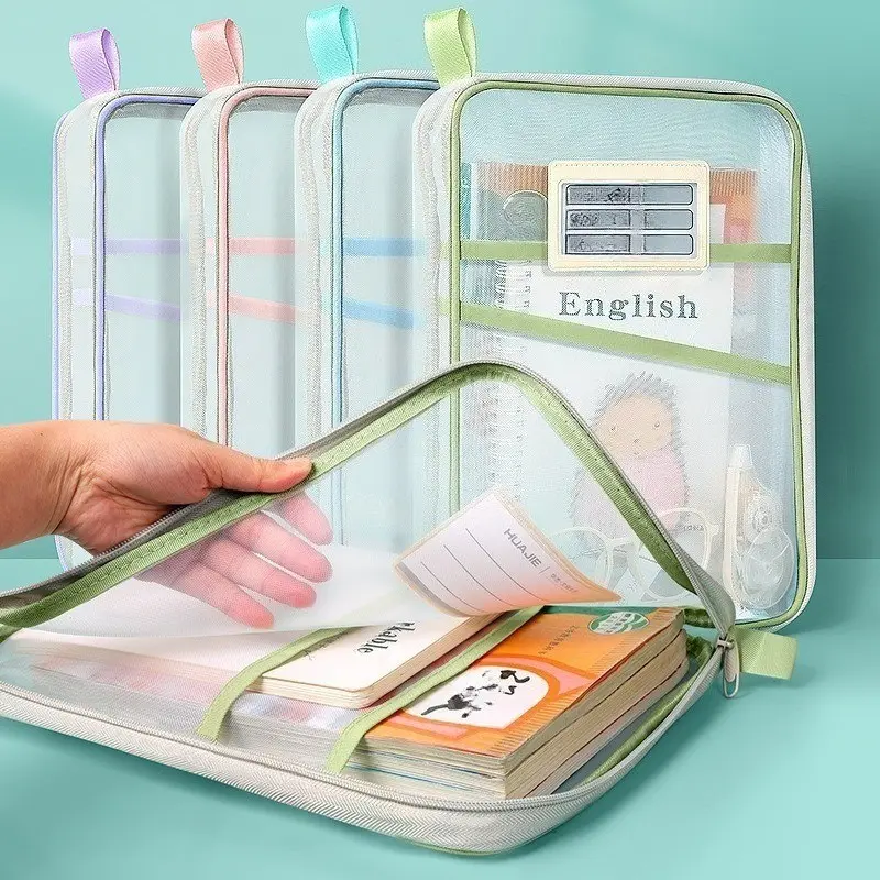 Subject Classification Storage Bag for Elementary Students, Zipper Design, Separate Compartments for Subjects, Colorful Labels, Efficient Organization, Plastic Zipper Pouches