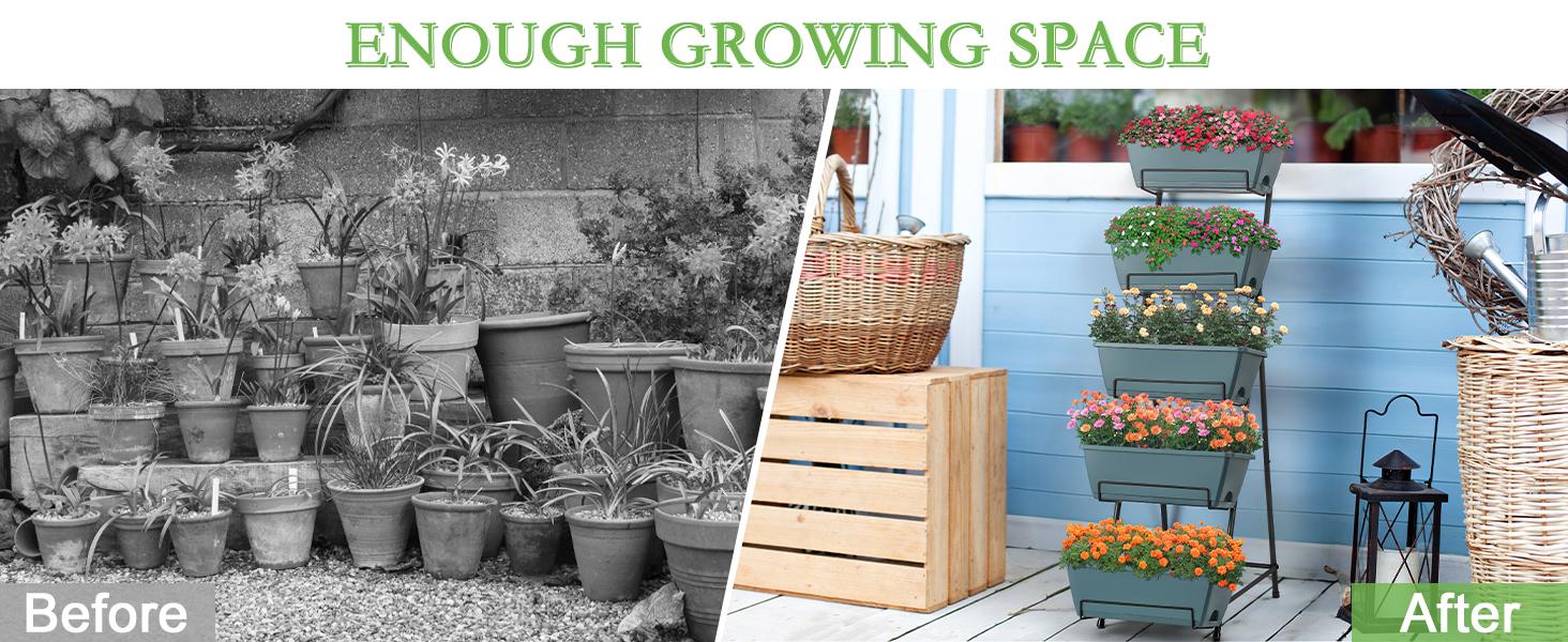 5 Tier Vertical Raised Bed Planter Box, Vertical Raised Bed with Drainage Holes for Indoor Herbs Flowers Vegetables Plants,Green