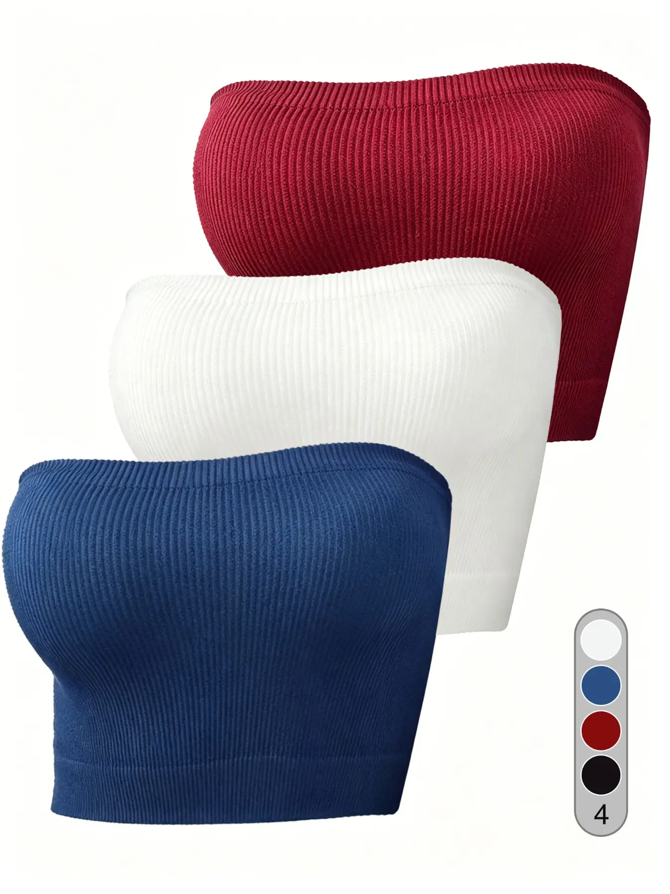 Three-Piece Women's Solid Color Knit Ribbed Sports Bralette, Sport Bras, Workout Bras, Sleeveless Sporty or Casual Wear, Versatile No-Strap Top for Fitness or Home