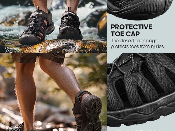 NORTIV8 Men's Closed Toe Outdoor Hiking Sandals for Breathable and Anti-Slip Adventure Walking Snorkeling Athletic Shoes