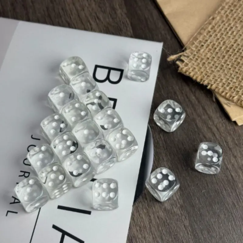 10pcs 16mm Transparent Acrylic Dice, Bulk Dice, Durable Tabletop Game Accessories, Party Gifts, Home Entertainment, Unique Gaming Aesthetics