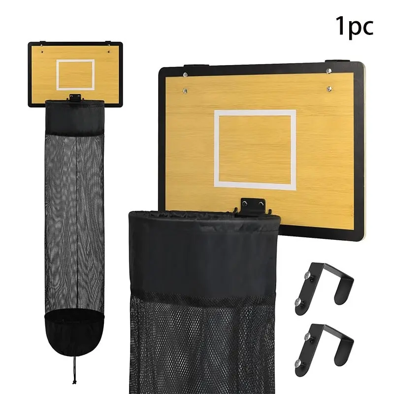 Wooden Basketball Laundry Hamper, Over the Door Hanging Basketball Hoop Laundry Basket Bag with Drawstring, Space Saving Dirty Clothes Solution for College, Room, Dorm Rooms, Bathroom, College Laundry Baskets