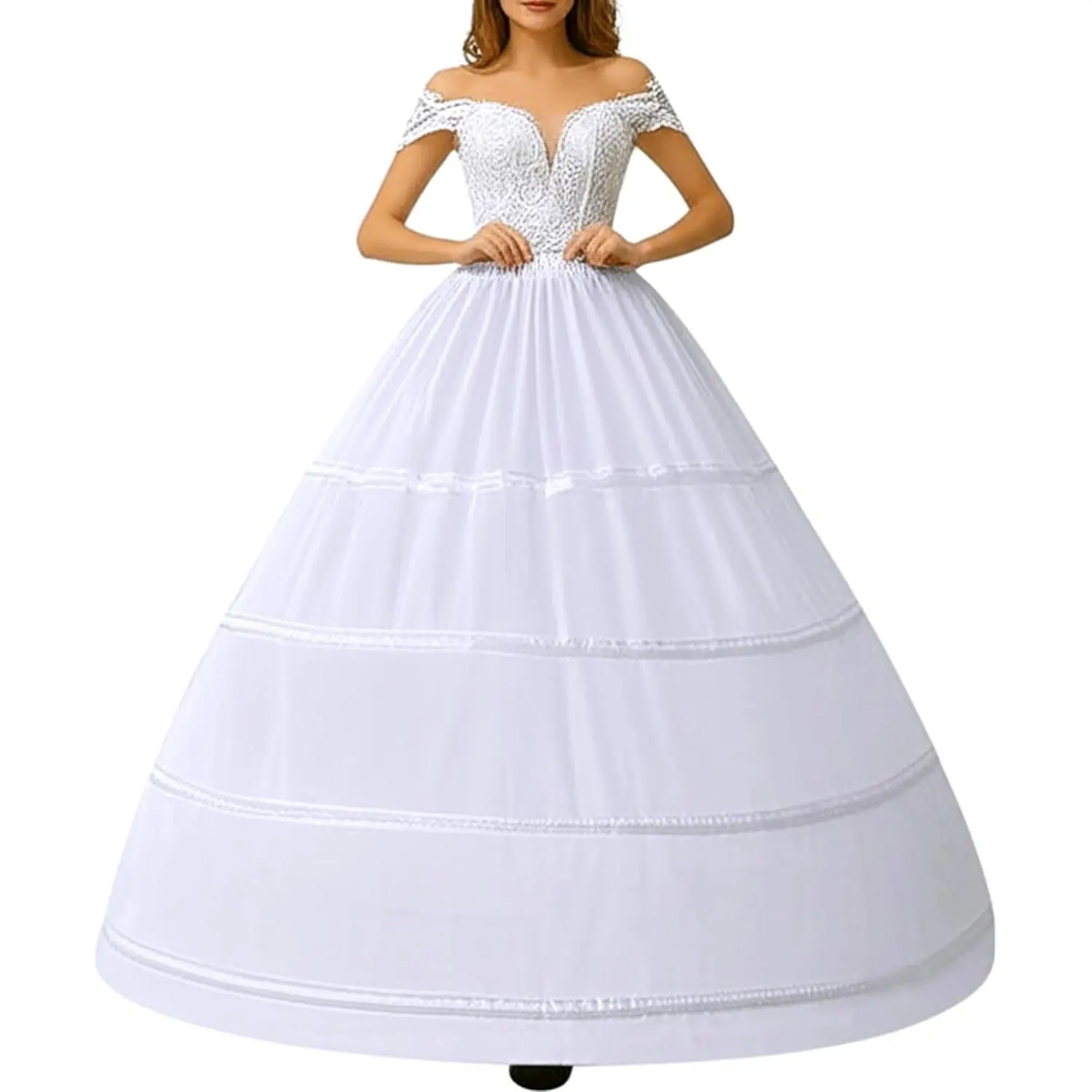 Women's Elegant A-Line 4-Hoop Petticoat, Comfortable Floor Length Underskirt with Adjustable Elastic Drawstring for Wedding Dress & Ball Gown, Vintage, Prom, Rockabilly Outfit, Bridesmaid Dress