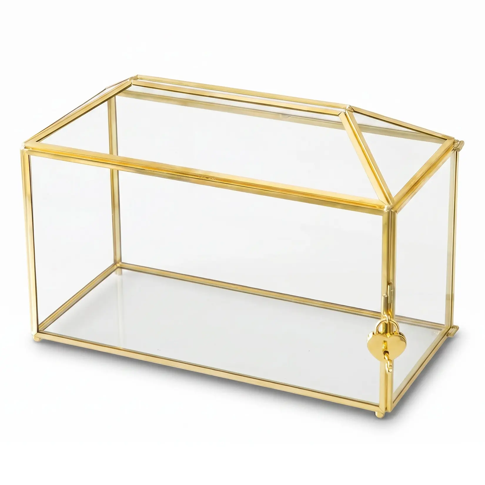 Elegant Vintage Large Smooth Glass Wedding Card Box with Lid - Decorative Copper Wire Design, Secure Storage Organiser, Envelope Keepsake Holder for Wedding Reception Table Decor, Romance-Infused Gift