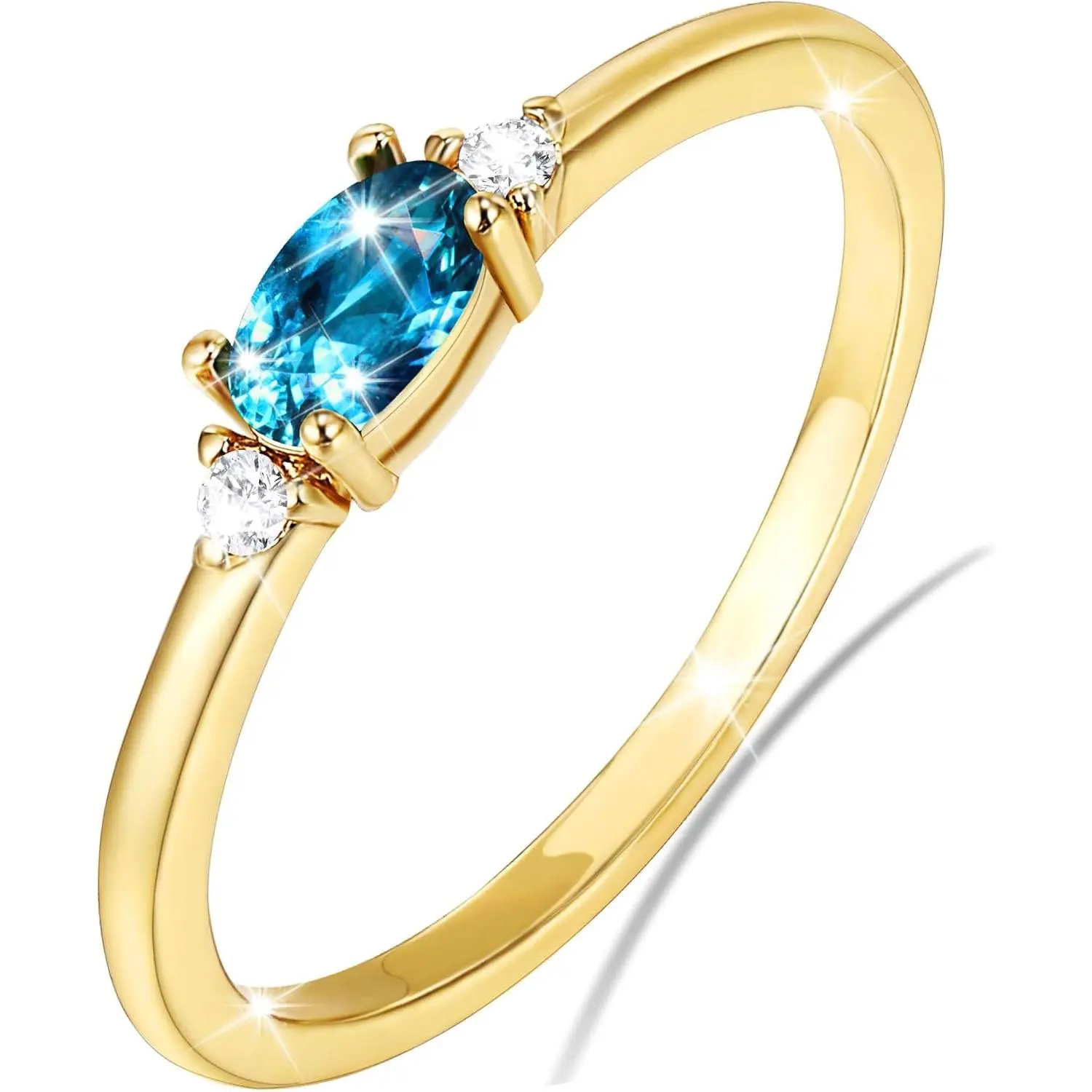 14k Gold Plated Birthstone Rings for Women Teen Dainty Stackable Pinky Rings Non Tarnish CZ Emerald Green Gemstone Thumb Finger Band Ring Cute Jewelry Birthday Gift Size 6-11