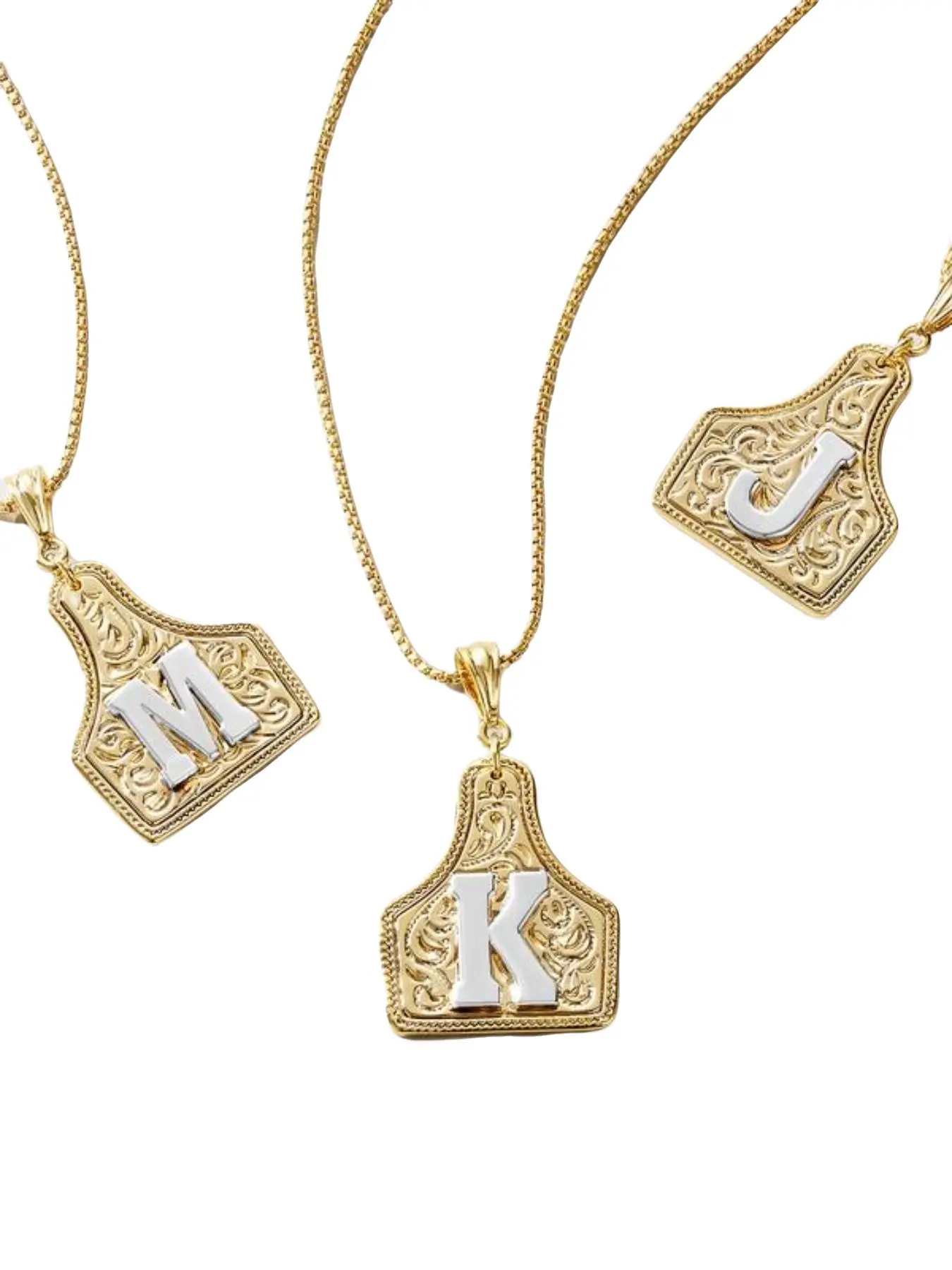 Western Jewelry Handmade Bull Brand Letter Necklace, Dual Color Gold Silver Pendant, Adjustable 20 Inch Chain, Unisex Gift