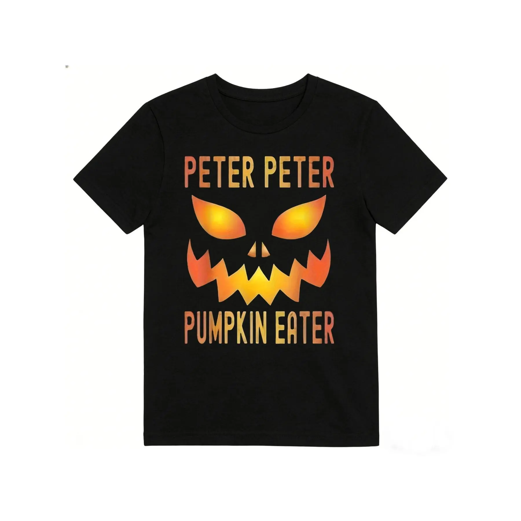 Men'S Funny Peter Peter Pumpkin Eater T-Shirt, Black with Orange Jack O'Lantern & Red Lettering, 100 Crew Neck Short Sleeve Tee for Halloween Costumes & Casual Wear