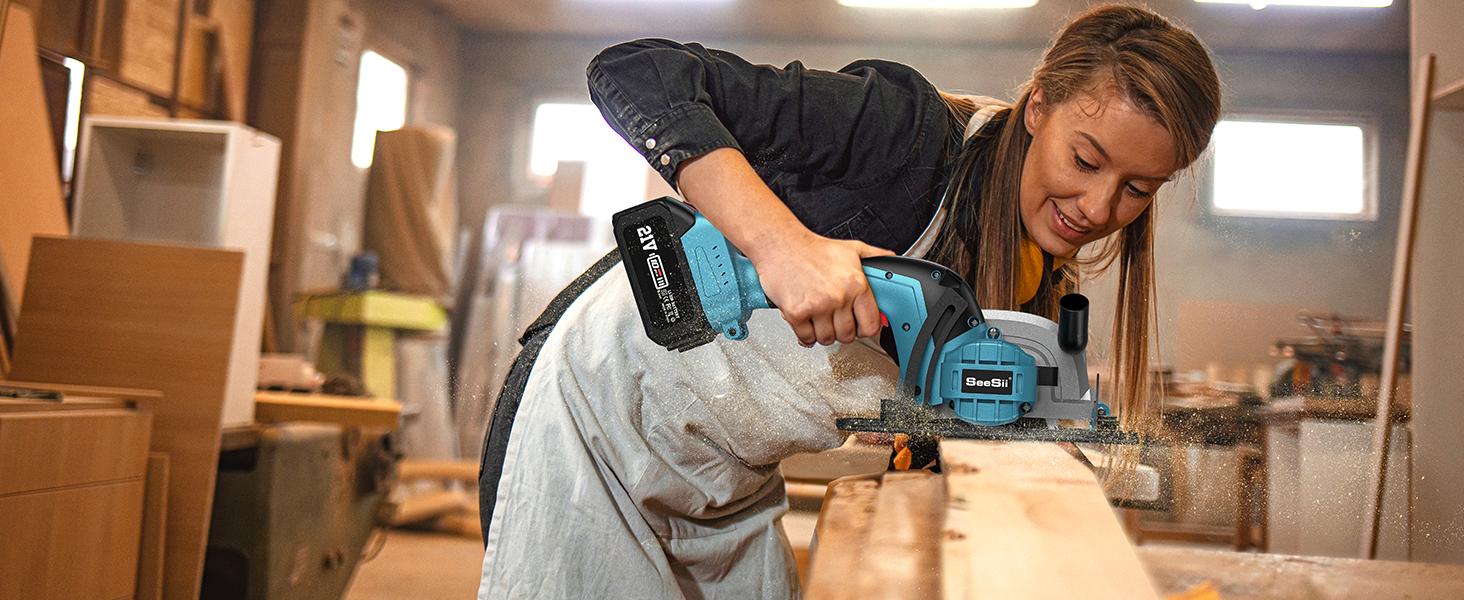 Cordless Mini Circular Saw, SeeSii 4-1/2" Electric Compact Circular Saw with 4.0Ah Battery, 5380RPM, 4 Saw Blades, Rip Guide, Max Cutting Depth 1-11/16"(90°), 1-1/8"(45°) for Wood, Plastic, Soft Metal TCS115A CS410B #TikTokShopBlackFriday Cordless Mini Circular Saw, SeeSii 4-1/2" Electric Compact Circular Saw with 4.0Ah Battery, 5380RPM, 4 Saw Blades, Rip Guide, Max Cutting Depth 1-11/16"(90°), 1-1/8"(45°) for Wood, Plastic, Soft Metal TCS115A CS410B #TikTokShopBlackFriday