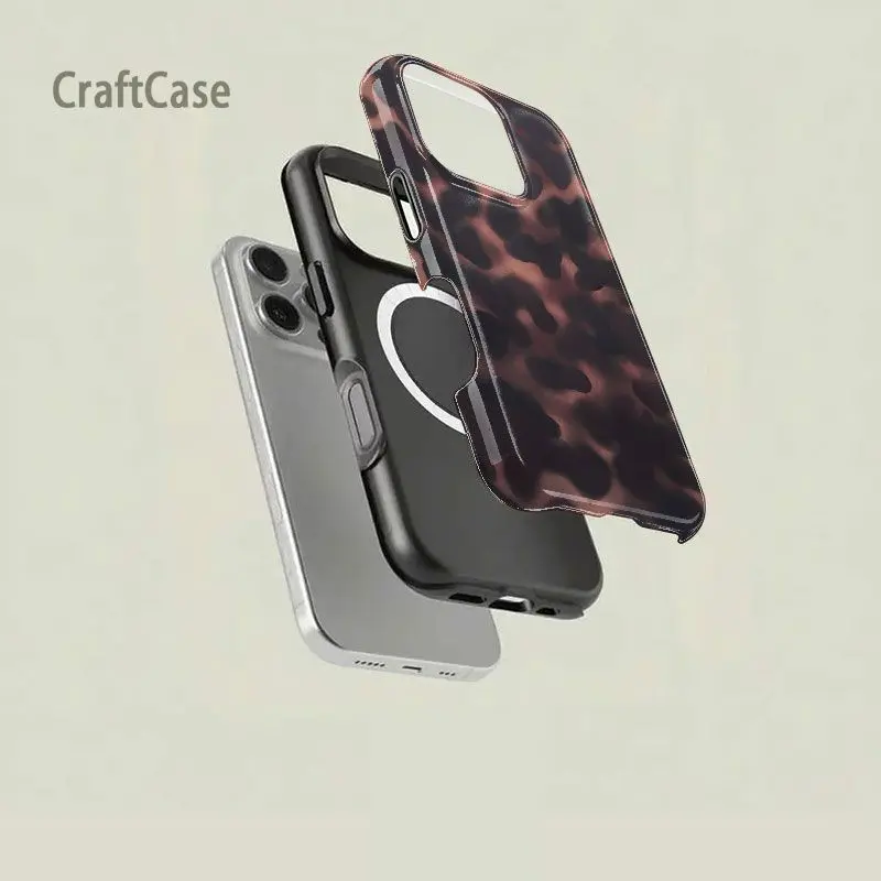 Magnetic Phone Case Tortoise Shell Cellphone Protector for Women, Shockproof TPU & Hard PC Phone Case, Amber Brown Leopard Mobile Phone Accessories for iPhone 12 for iPhone 17 Pro Max