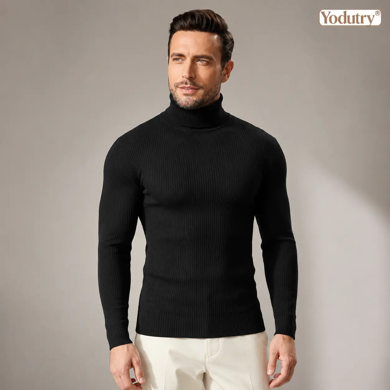 Yodutry | Men's Ribbed Turtleneck Knit Sweater | Premium Slim Fit Winter Pullover | Cozy Smart Casual Streetwear Aesthetic