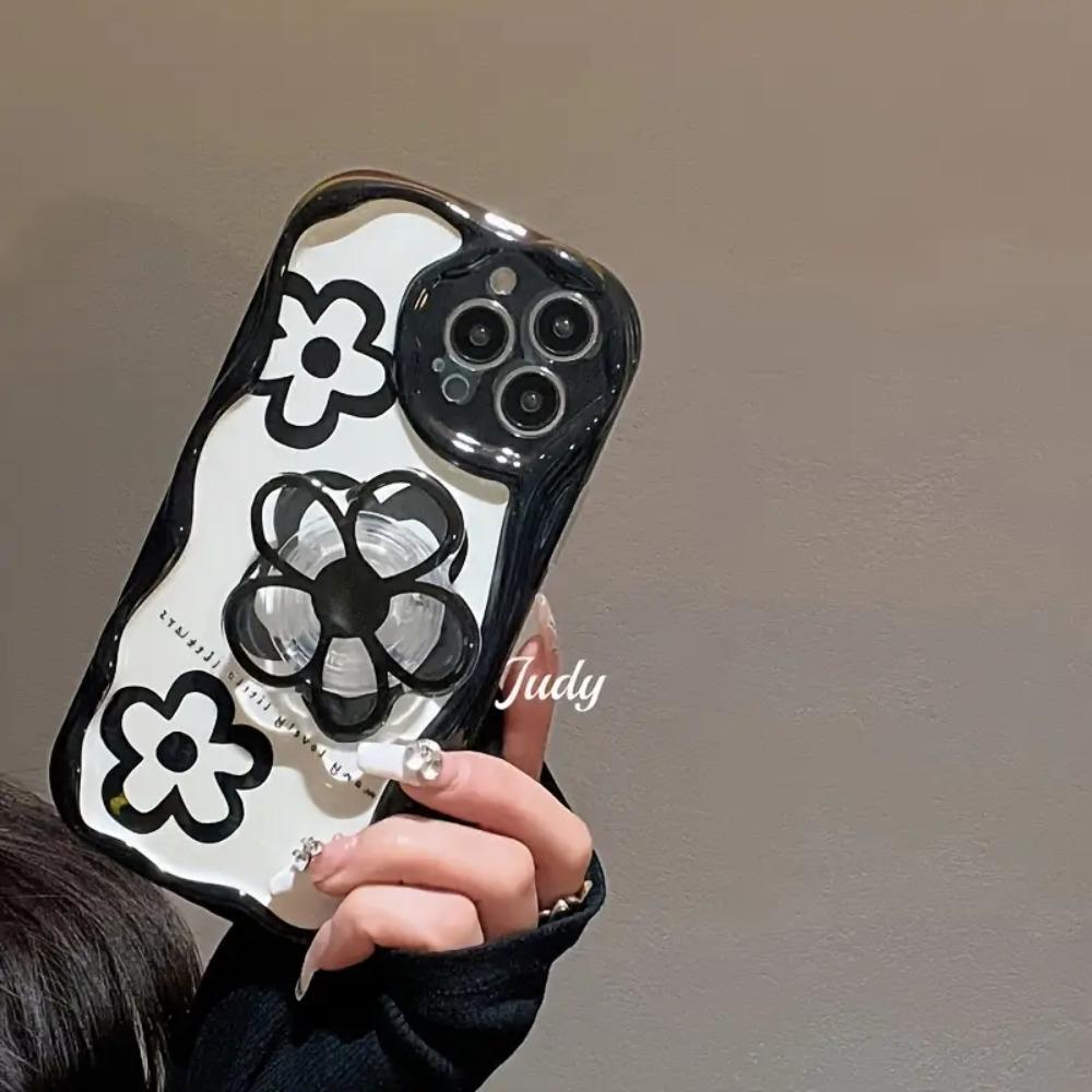 Flower Pattern Phone Case with Bracket, TPU Shockproof Phone Protective Cover for iPhone XR 11 12 13 14 15 Pro Max Plus, Safety Mobile Phone Accessories