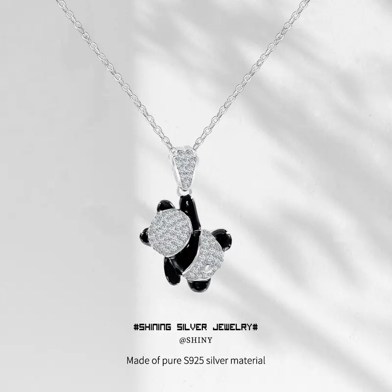 Women's S925 Sterling Silver Chubby Panda Necklace - Niche Look Cartoon Panda Shaped Clavicular Accessory, Light Luxury High-End Piece, Live Broadcast Popular Fashion Item, Cartoon Necklaces, Clavicular Necklaces