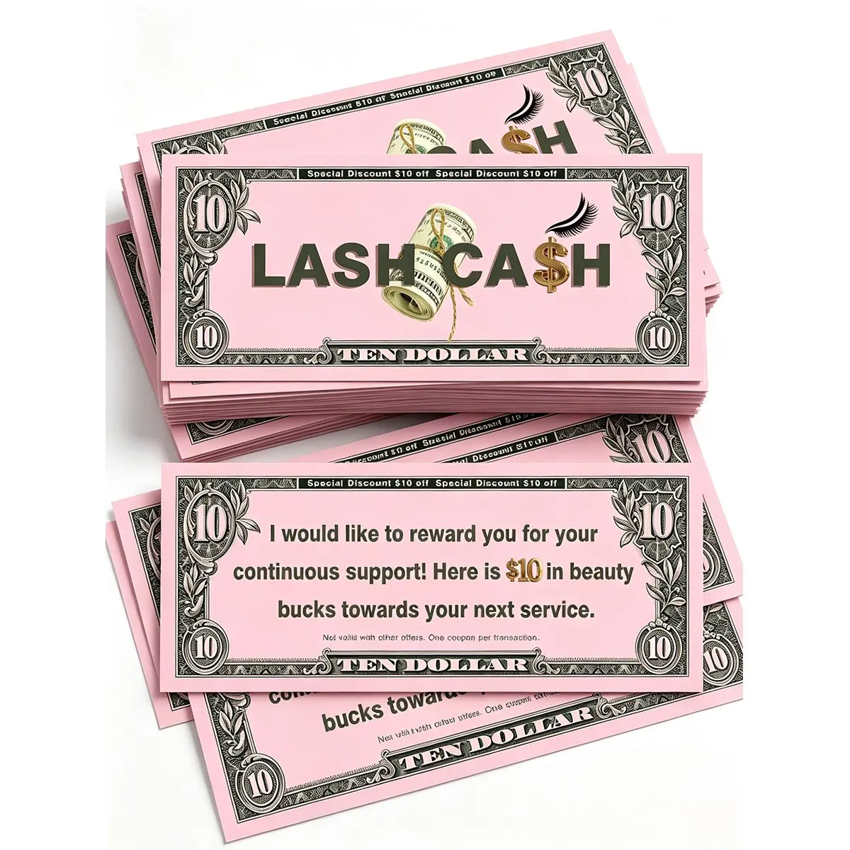 20/50/100 Lash & Nail Art Gift Vouchers, $10 Beauty Points Discount Coupons, Ideal for Salon Clients Rewards, Money Style Beauty Credits