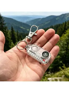 1 Pack Multifunctional Portable Outdoor Keychain Thermometer Compass Magnifier Dual Scale No Battery for Camping Hiking Climbing Camping Accessories Hiking Gear