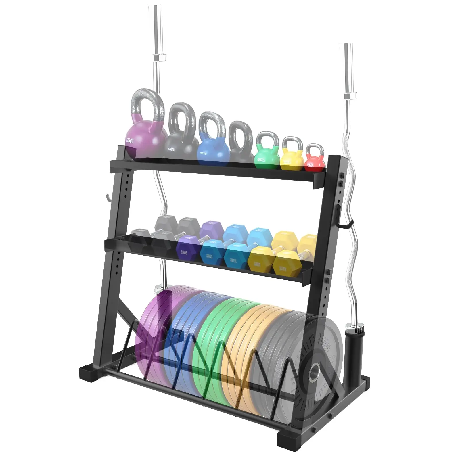 Heavy-Duty 3-Tier Adjustable Barbell & Dumbbell Storage Rack – 1000 lbs Capacity Q235 Carbon Steel – Multi-Functional Weight Holder Organizer for Home Gym – Easy Assembly