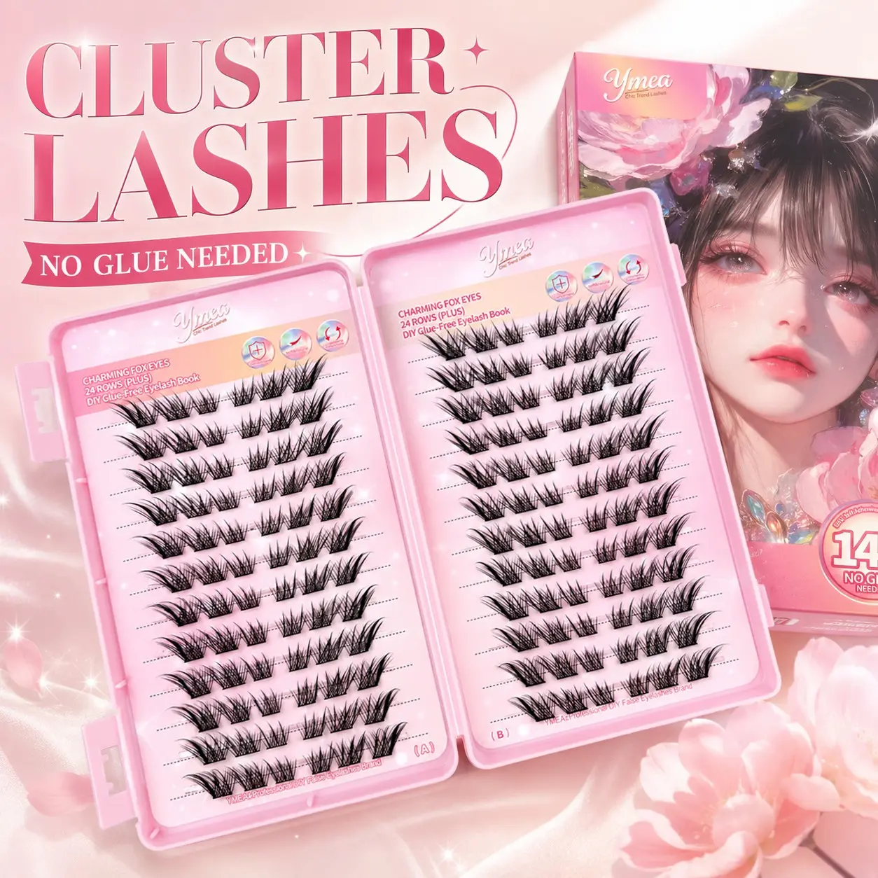 Self Adhesive False Eyelashes, No Glue Stick On Lashes, Pre-Glued Instant Lash Extensions, Reusable Cluster Eyelashes, Natural Volume Doll Eye Lashes, Quick Apply & Easy Remove, Waterproof Long Lasting, Salon Effect Eye Makeup, Cosmetic Gift Box Packaging