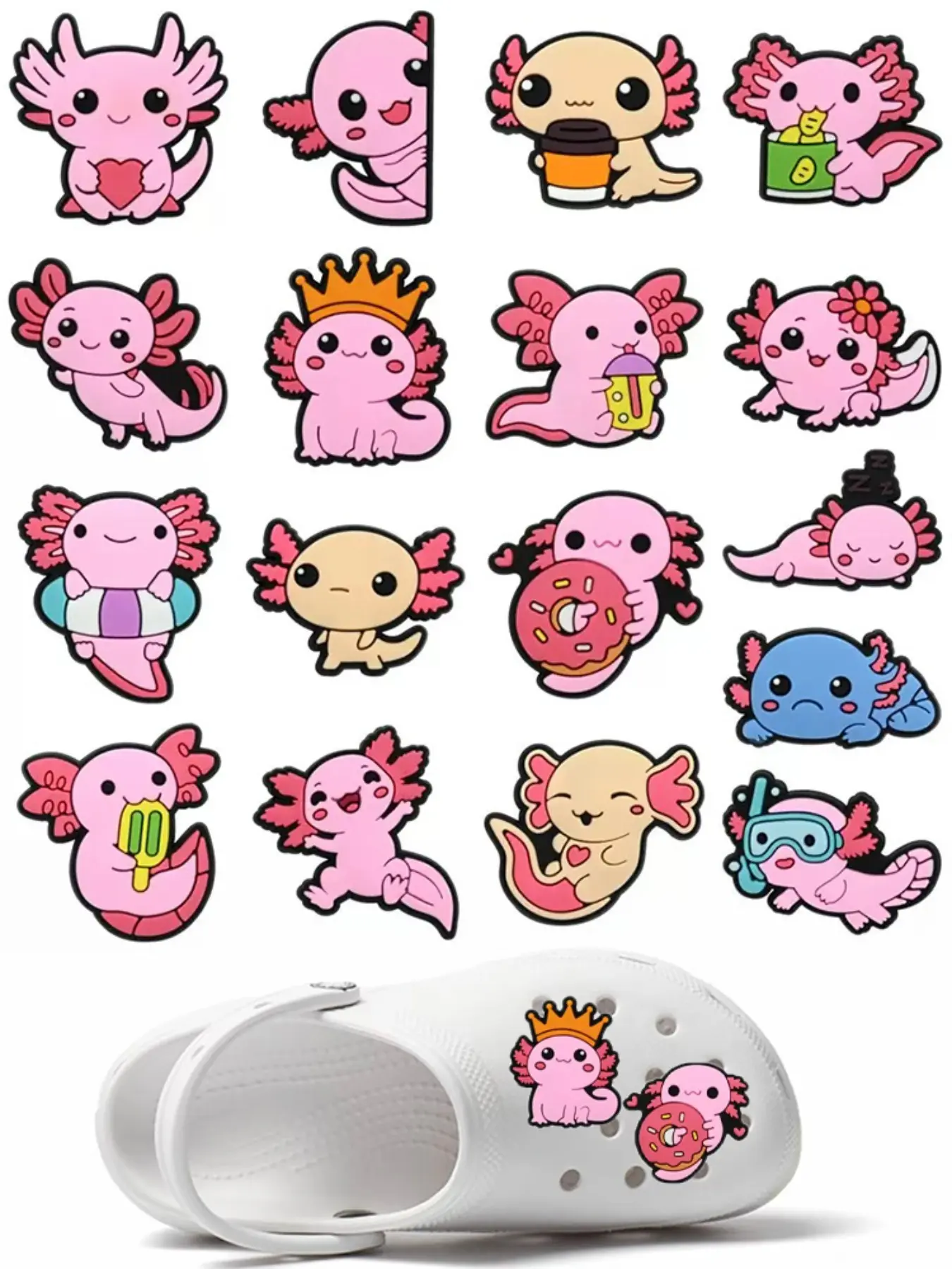 17 Pcs Pink Cute Shoe Charms Salamander Bubble Slides Clogs Sandals,PVC Shoe Decorations Accessories Buckle For Christmas Birthday Gifts