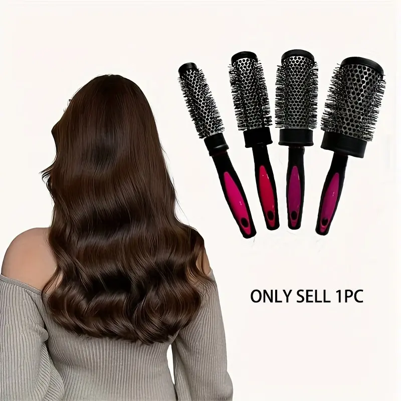 Round Tube Curling Brush with Aluminum Rod, Hair Styling Tool for Bangs, Nylon Comb, Circular Curl Brush for Drying and Styling Hair, Round Blowout Brush