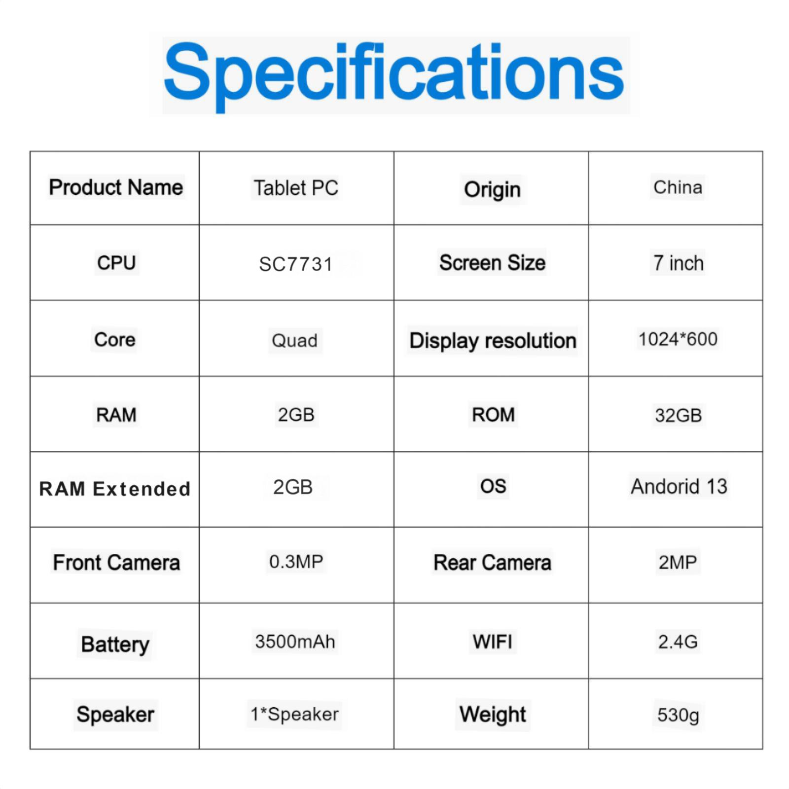 7 Inch Kids Tablet Android 13 Os, 4GB RAM 32GB Storage, Dual Camera, Silicone Case, Bluetooth-compatible & Wi-Fi Enabled, Student Tablets, for Children Learning, Touchscreen Android Tablet