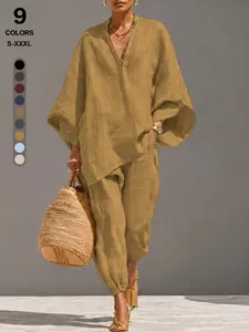 Women 2 Piece Set, Oversized Stand Collar Half Zip Tunic Top, Batwing Sleeve Jogger Pants, Lightweight Breathable Fabric, Side Pockets