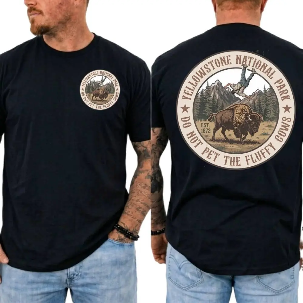 Yellowstone Bison Graphic T-Shirt, 100% Cotton Vintage National Park Tee, Funny Wildlife Print Shirt, Soft Breathable Unisex Short Sleeve Crew Neck Top, Outdoor Adventure Streetwear Apparel for Men & Women, Travel Gift, Everyday Casual Wear
