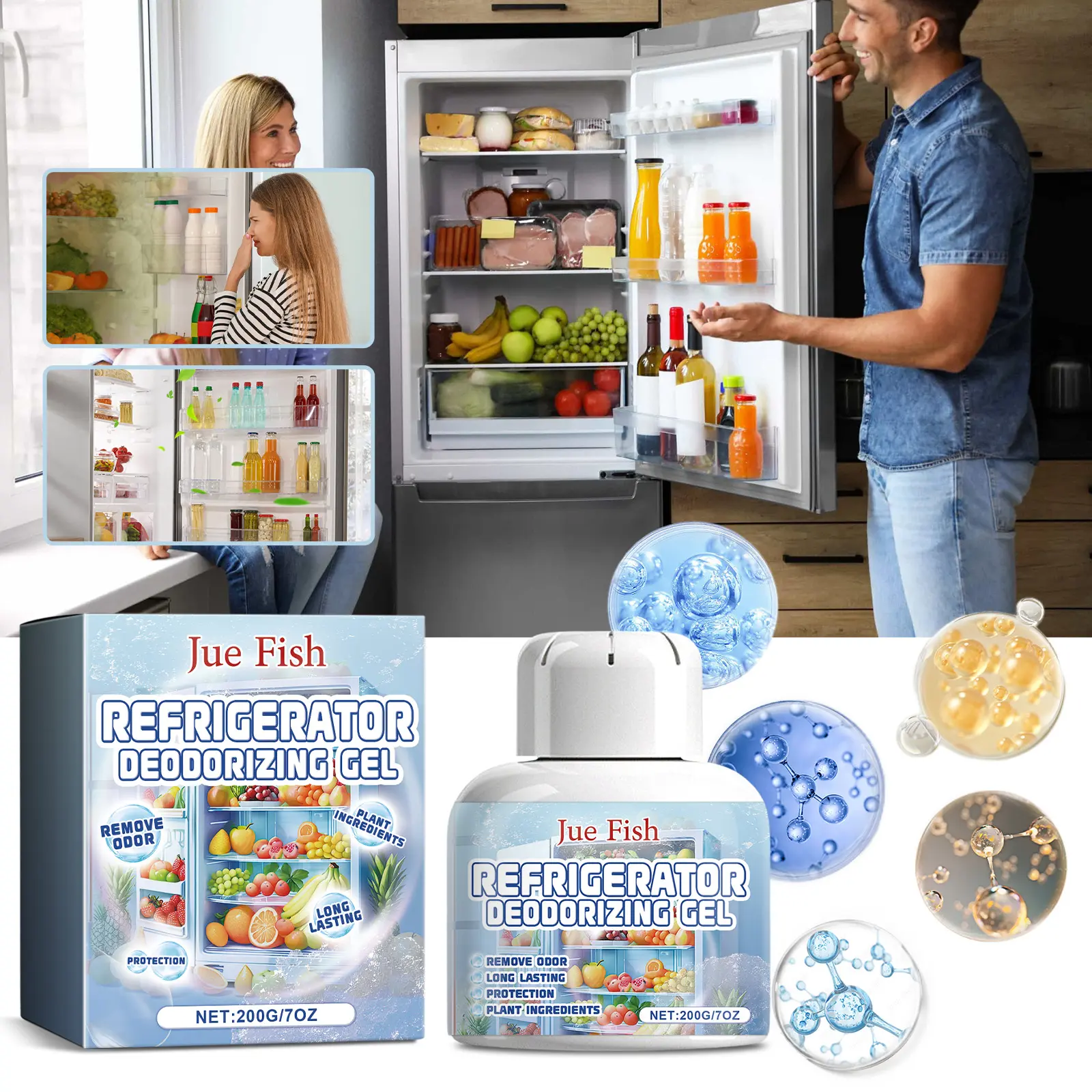 Refrigerator Deodorizer Gel, Fridge Odor Eliminator and Freshener for Refrigerator, Freezer, Kitchen, Closet, Room, Food Storage Odors, Musty Smells, Cross Odor Control, Home Air Freshener, Kitchen Cleaning Supplies and Housewarming Party Gifts