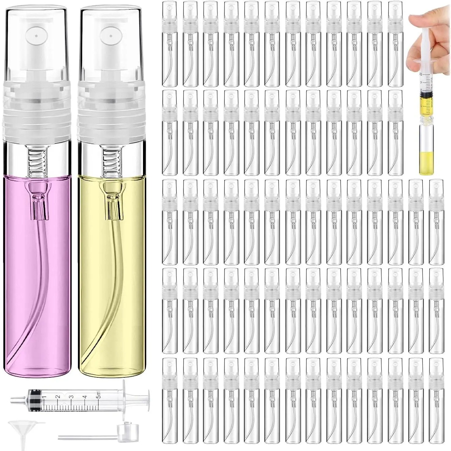 60 count 5ml Mini  Bottle, Small Sample Containers for Perfume | Portable Clear Plastic, Empty Fine Mist Refillable, Perfume Atomizer for Samples, For Cleaning, Travel, Essential Oils