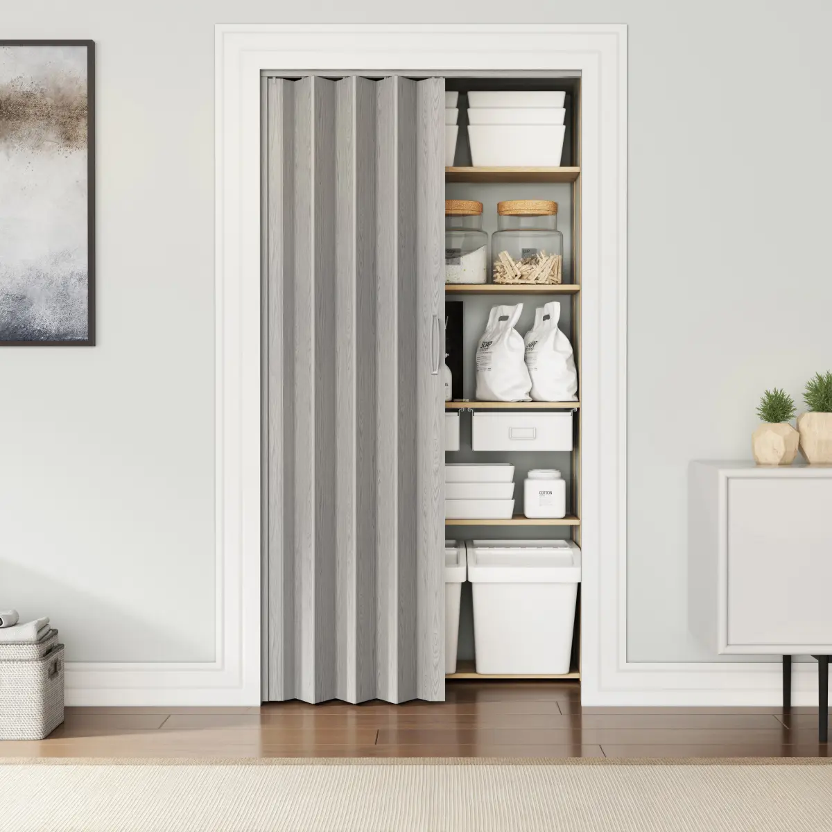 32" W PVC Foldable Accordion Doors, Grey