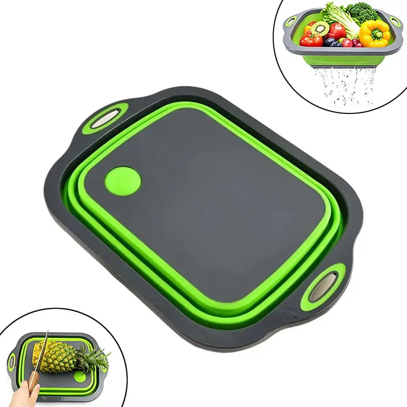 1-piece set of foldable cutting boards with drainage basins, Kitchen Cutting Board Non Toxic, 2-in-1 foldable silicone chopping boards with handles, for cleaning, draining, and cutting fruits, vegetables, and meats, for home and outdoor use, Kitchenware