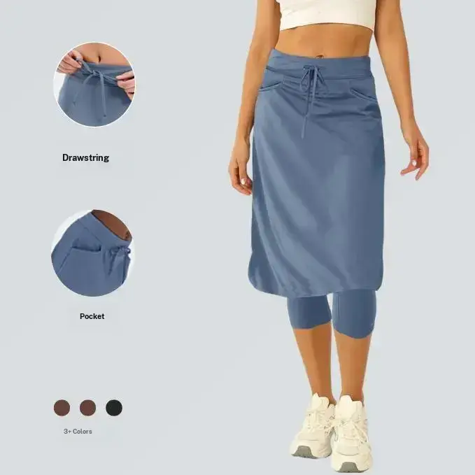 Imily Bela Womens Knee Length Tennis Skirt with Built in Leggings High Waisted Golf Skirt Skirted Leggings with Pockets for Athletic Workout