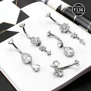 Titanium Original Color 5A White Zirconium Navel Ring Exquisite Long Navel Stud for Women Body Jewelry Piercing Accessories